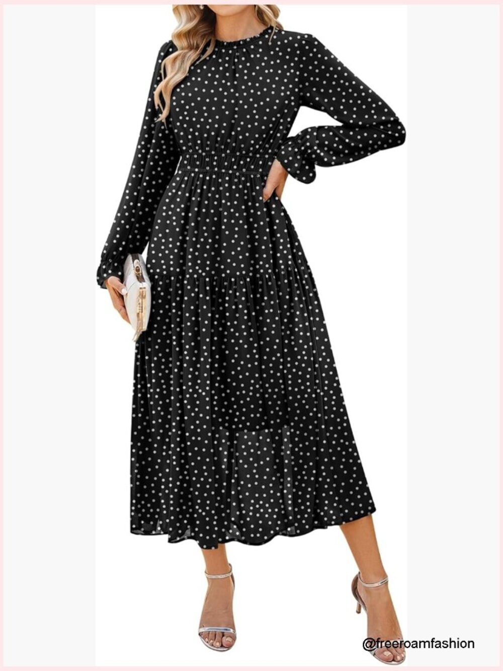 Long Sleeve Maxi Dress Chiffon Flowy Formal with Pockets Wedding Guest